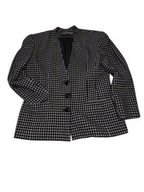 Linda Allard Ellen Tracy Wool Jacket Houndstooth Blazer Coat Sz 14 Vintage